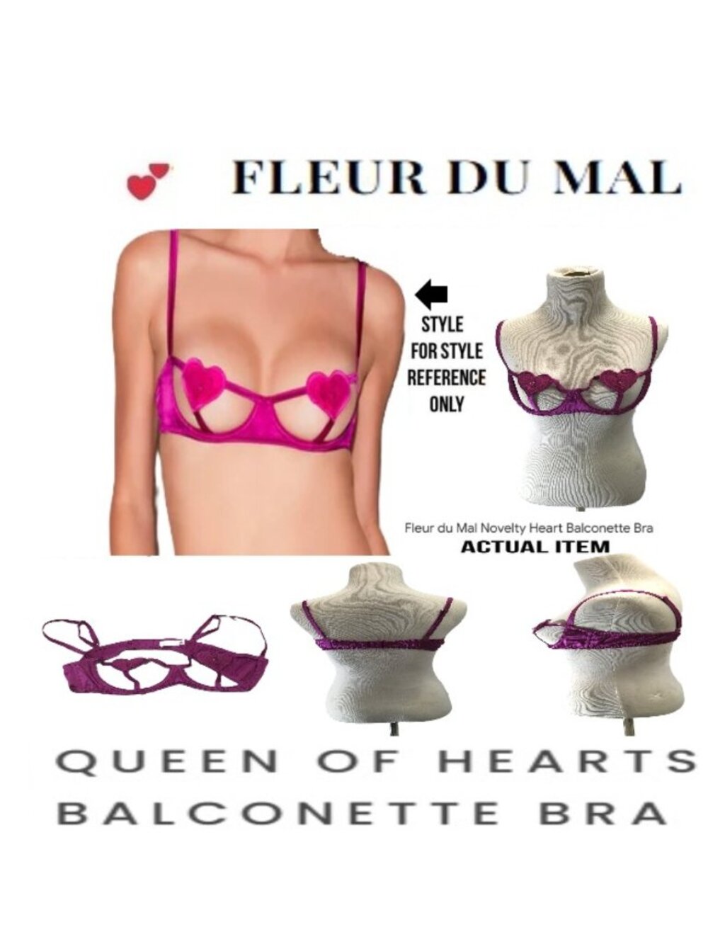 🛑 FLEUR DU MAL 🆒 Queen of Hearts ➕ BRA Balconette LINGERIE Novelty 💸 BUY NOW